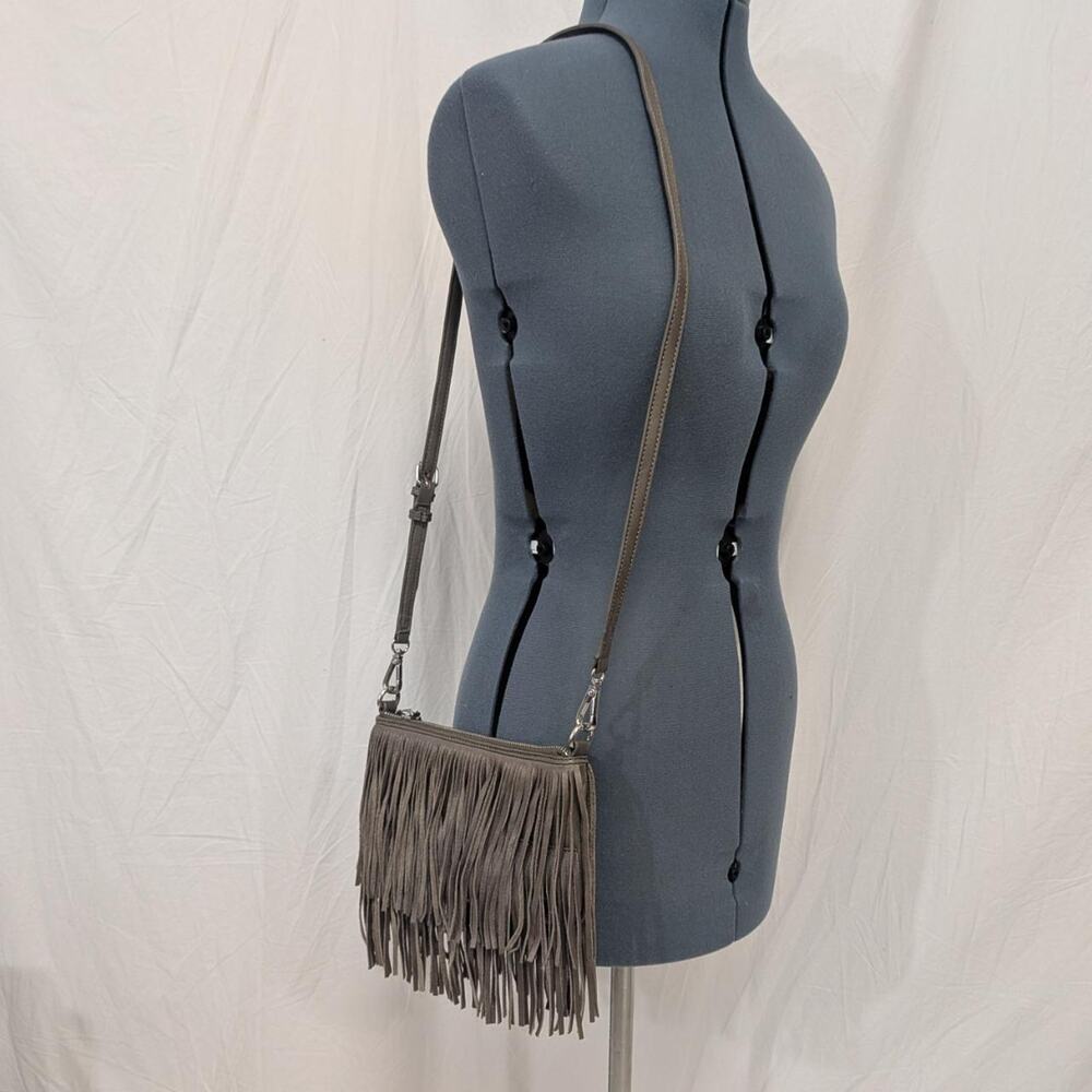 Banana Republic gray synthetic and cow leather fringe crossbody bag